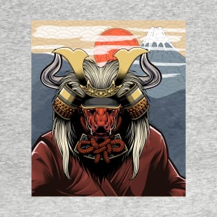 Bull with Lion Hair Samurai Helmet T-Shirt